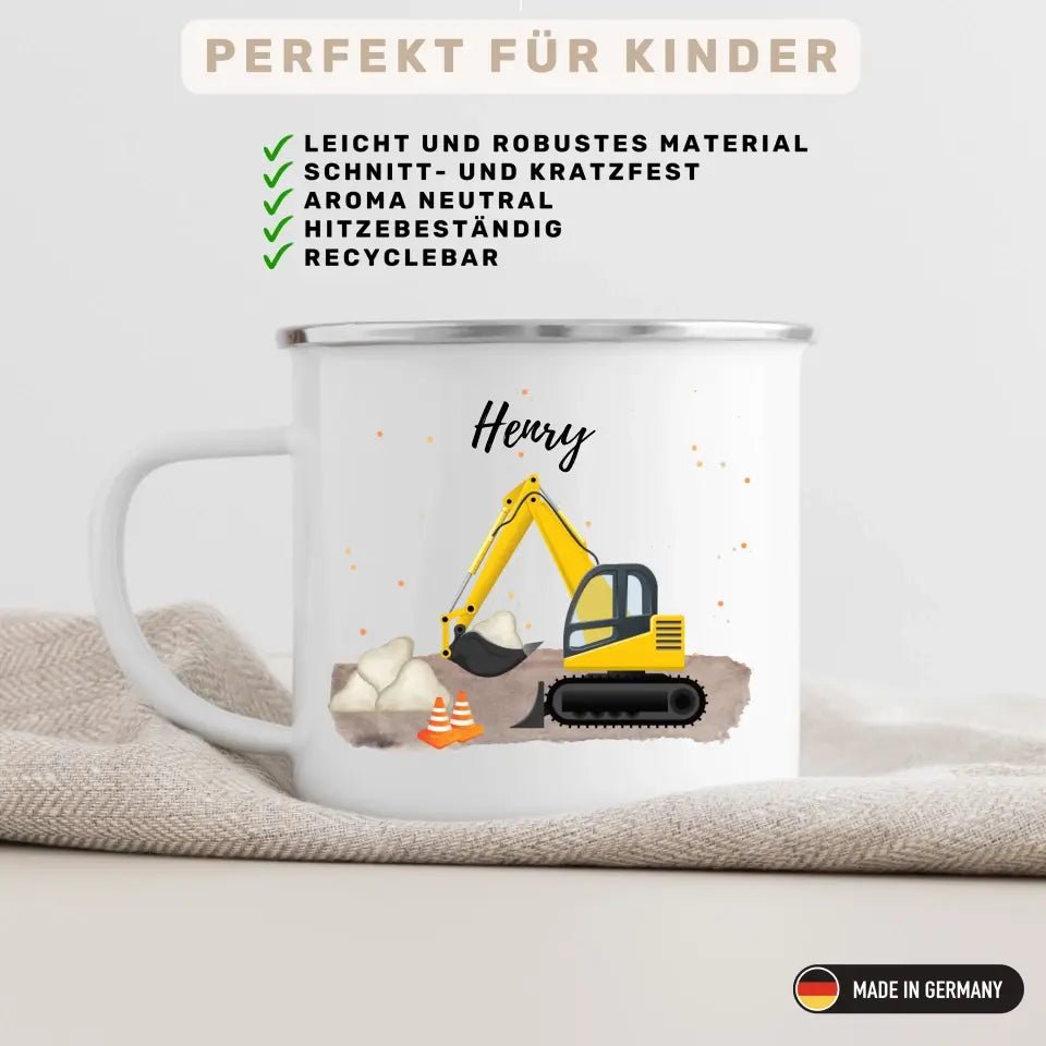 Kindertasse Bagger, Feuerwehr und Traktor Little Mathilda Little Mathilda Emaille Tasse