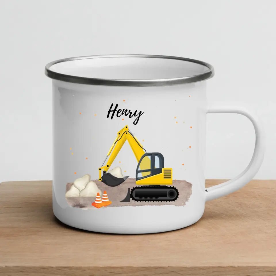 Kindertasse Bagger, Feuerwehr und Traktor Little Mathilda Little Mathilda Emaille Tasse