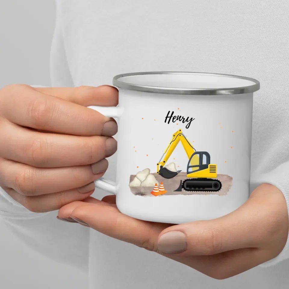 Kindertasse Bagger, Feuerwehr und Traktor Little Mathilda Little Mathilda Emaille Tasse