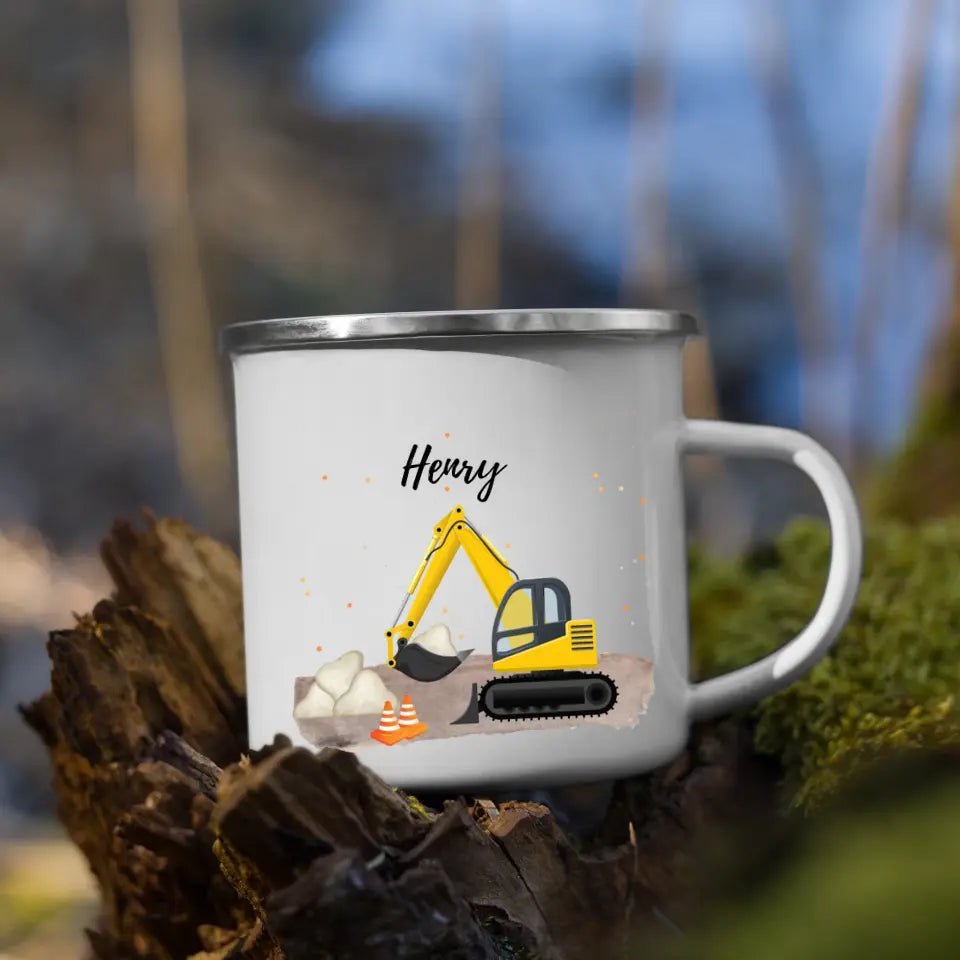 Kindertasse gelber Bagger Little Mathilda Little Mathilda Emaille Tasse