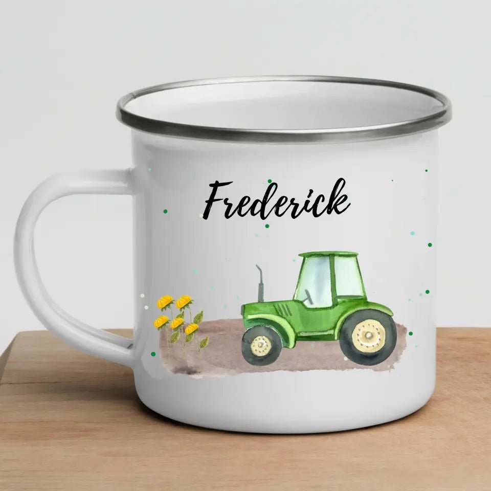 Kindertasse grüner Traktor Little Mathilda Little Mathilda Emaille Tasse