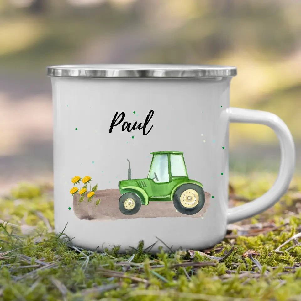 Kindertasse grüner Traktor Little Mathilda Little Mathilda Emaille Tasse