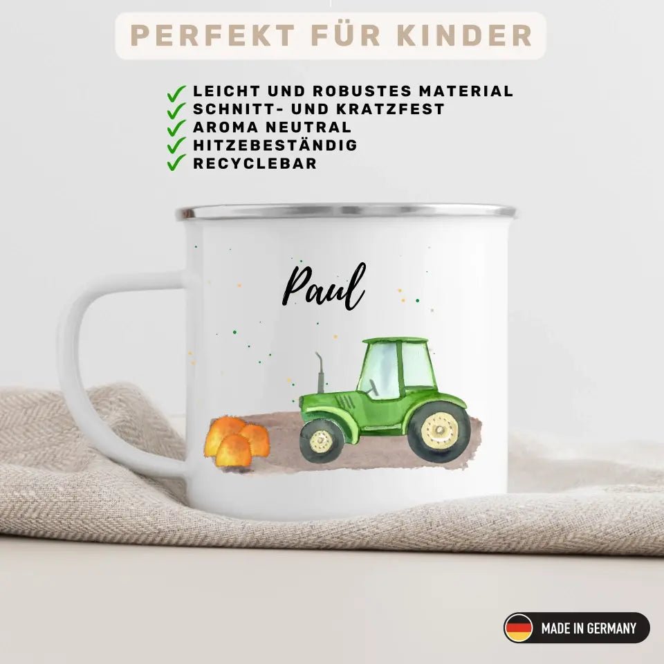 Kindertasse Traktor im Heu Little Mathilda Little Mathilda Emaille Tasse