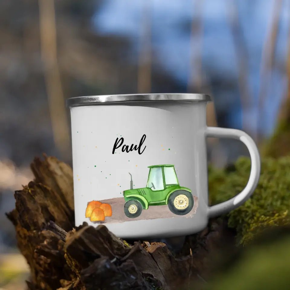 Kindertasse Traktor im Heu Little Mathilda Little Mathilda Emaille Tasse