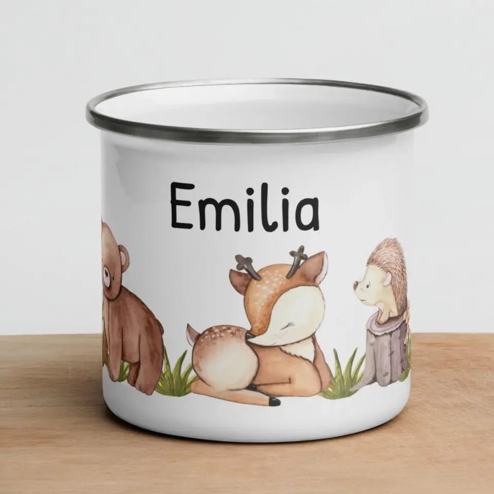 Kindertasse Waldtiere mit Namen Little Mathilda Little Mathilda Emaille Tasse
