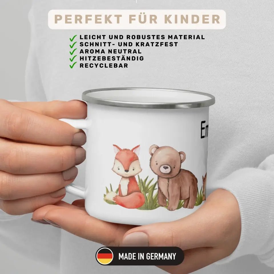 Kindertasse Waldtiere mit Namen Little Mathilda Little Mathilda Emaille Tasse