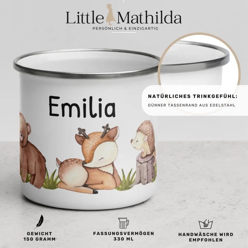 Kindertasse Waldtiere mit Namen Little Mathilda Little Mathilda Emaille Tasse