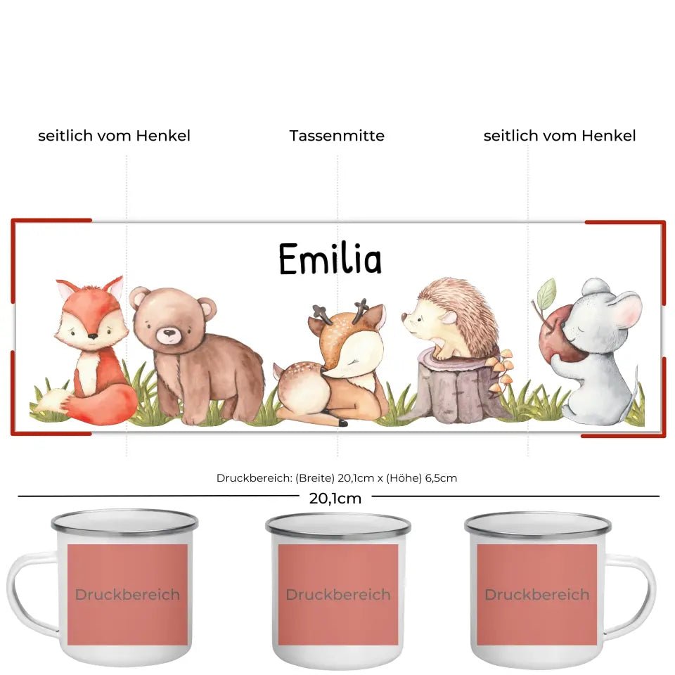 Kindertasse Waldtiere mit Namen Little Mathilda Little Mathilda Emaille Tasse
