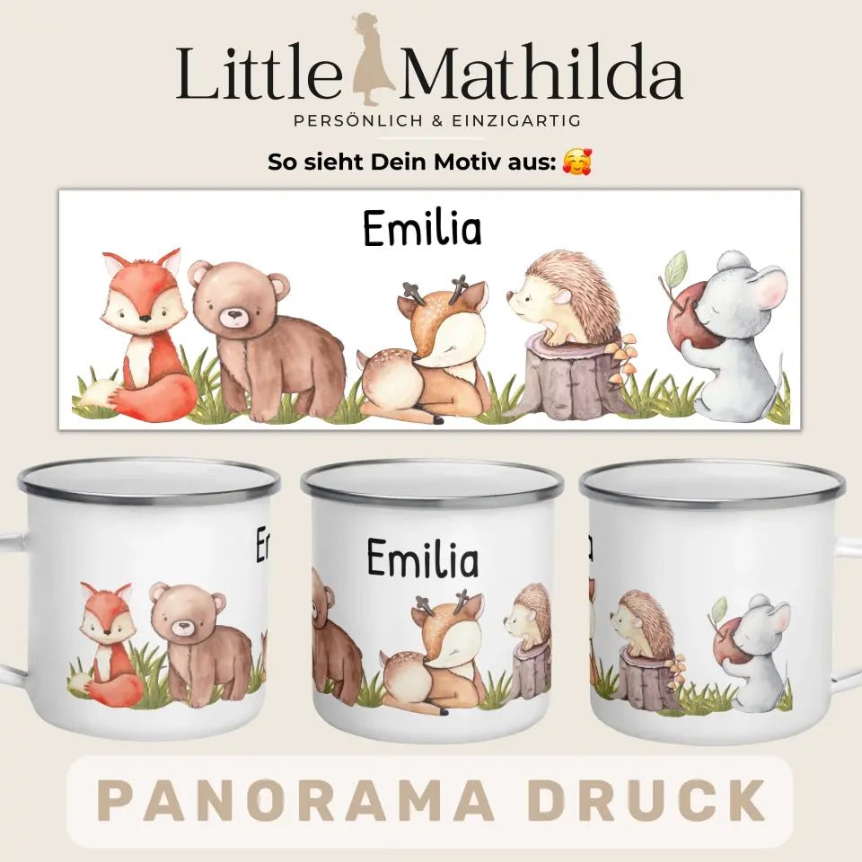 Kindertasse Waldtiere mit Namen Little Mathilda Little Mathilda Emaille Tasse