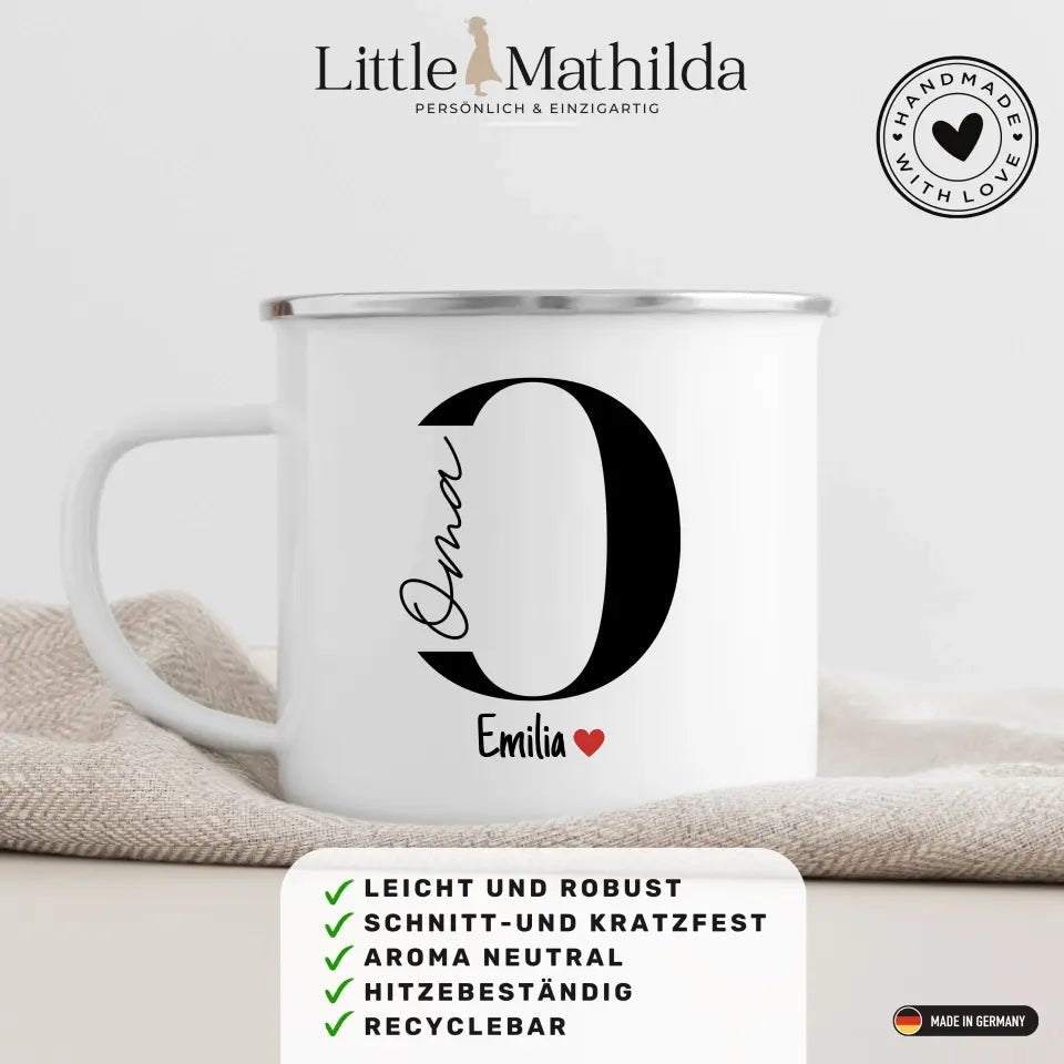Oma - Tasse mit Namen der Enkelkinder Little Mathilda Little Mathilda Emaille Tasse