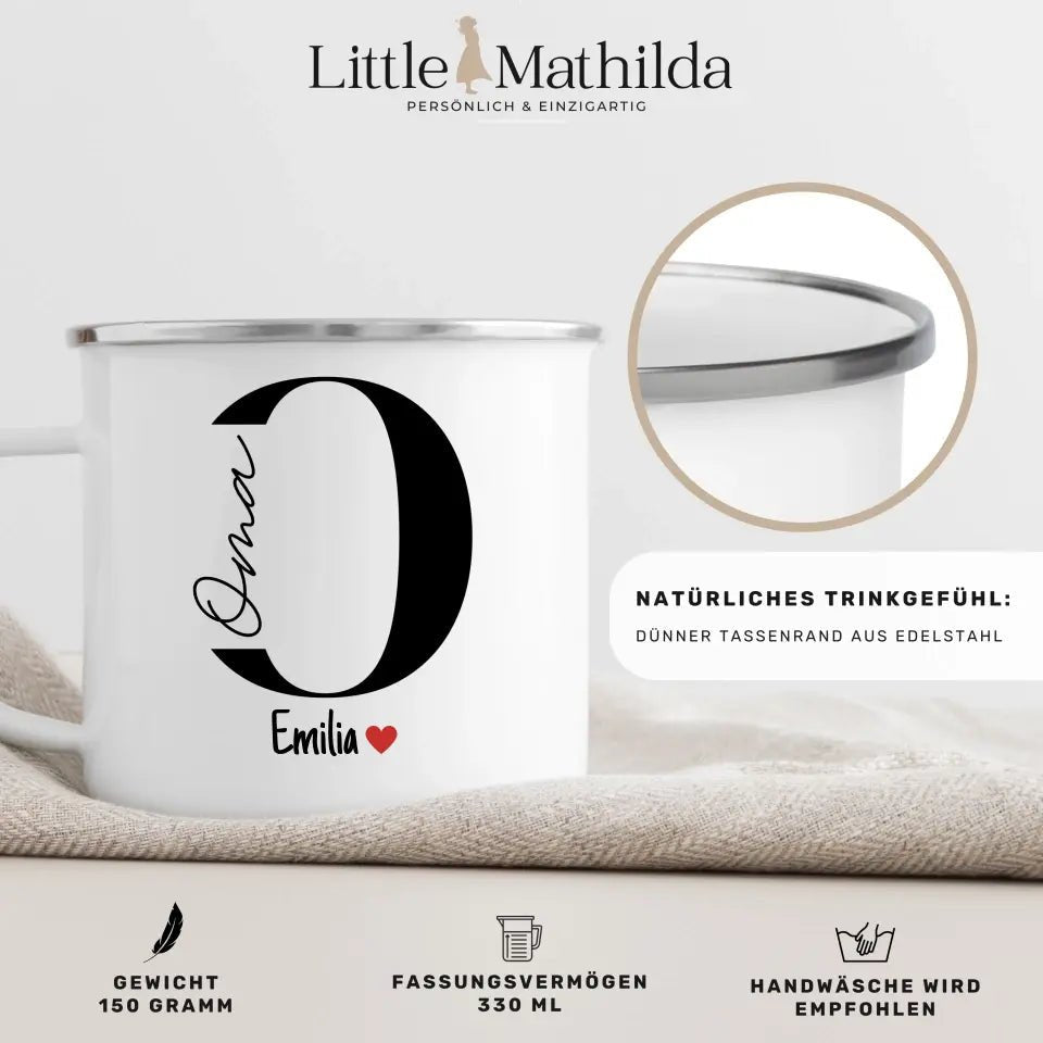 Oma - Tasse mit Namen der Enkelkinder Little Mathilda Little Mathilda Emaille Tasse