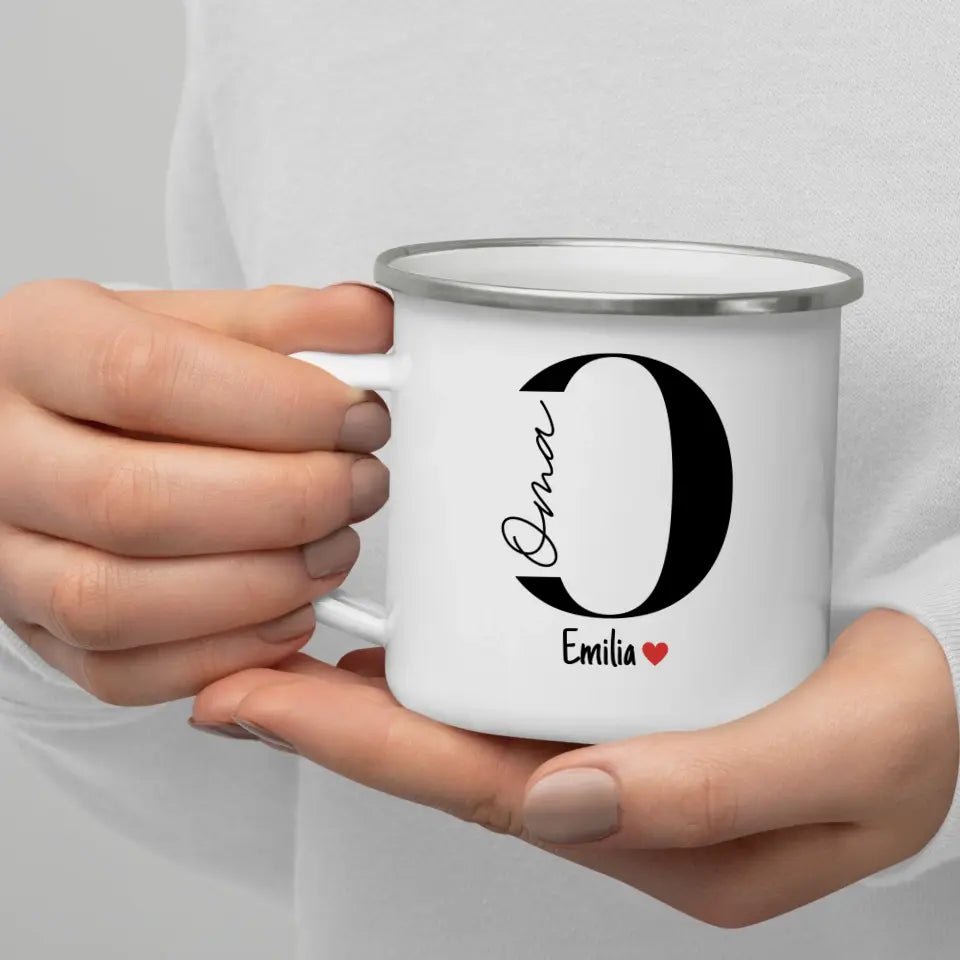 Oma - Tasse mit Namen der Enkelkinder Little Mathilda Little Mathilda Emaille Tasse