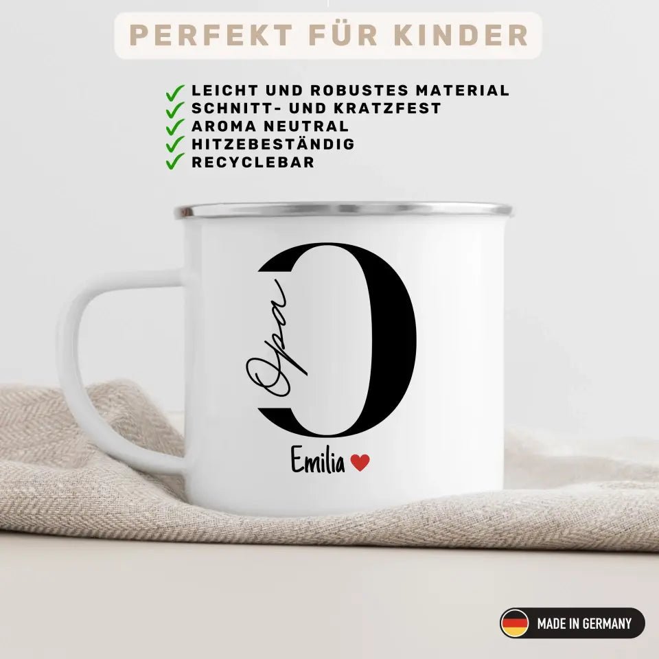 Opa - Tasse mit Namen der Enkelkinder Little Mathilda Little Mathilda Emaille Tasse