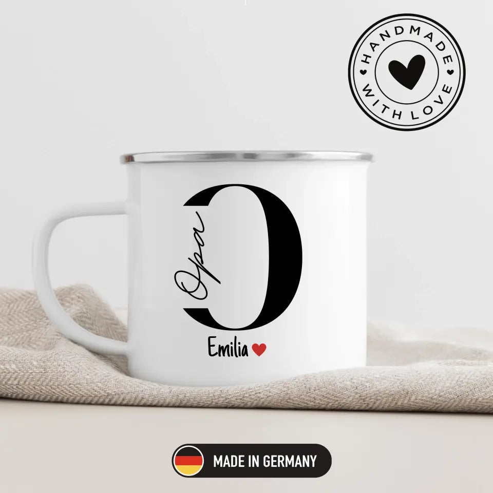 Opa - Tasse mit Namen der Enkelkinder Little Mathilda Little Mathilda Emaille Tasse
