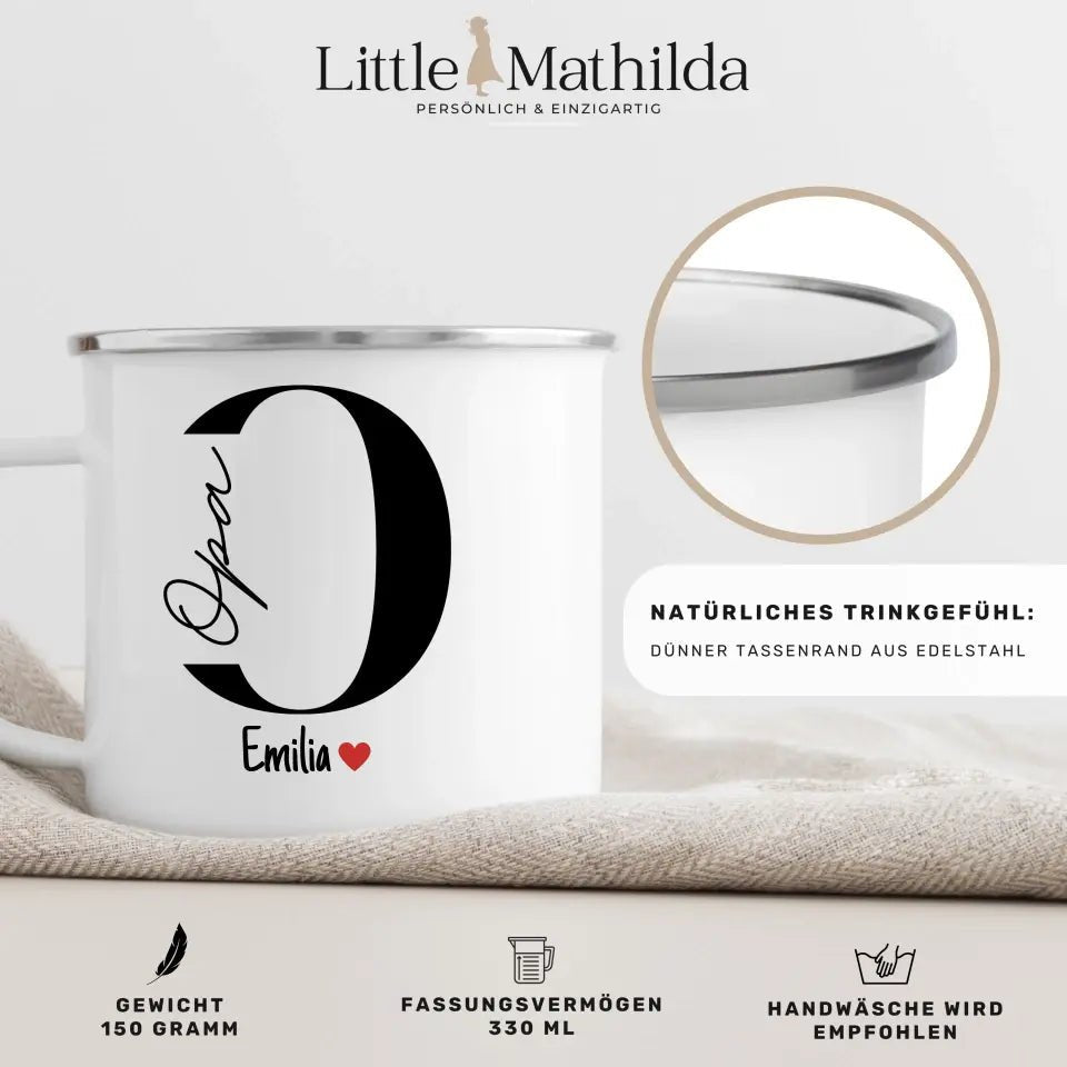 Opa - Tasse mit Namen der Enkelkinder Little Mathilda Little Mathilda Emaille Tasse