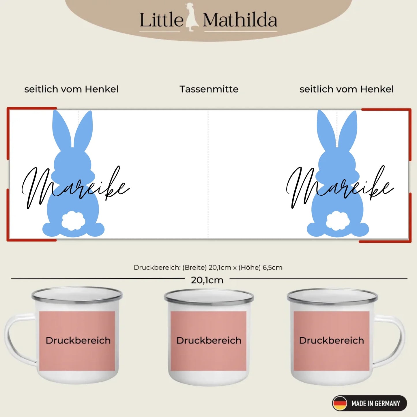 Kindertasse Weihnachten – liebevoll personalisierte Emaille Tasse mit Namen und winterlichem Design von Little Mathilda