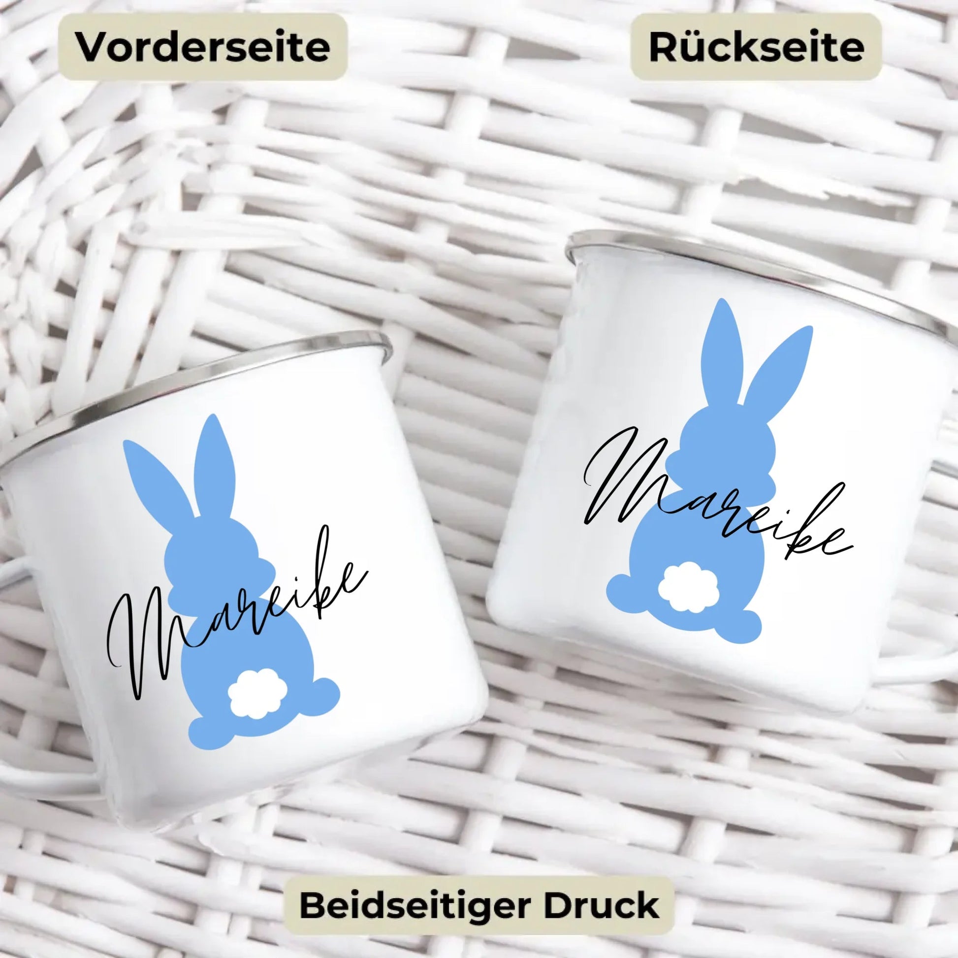 Emaille Kindertasse mit Namen und Tiermotiv – personalisierte Tasse für Kinder zum Frühstück oder Kindergarten