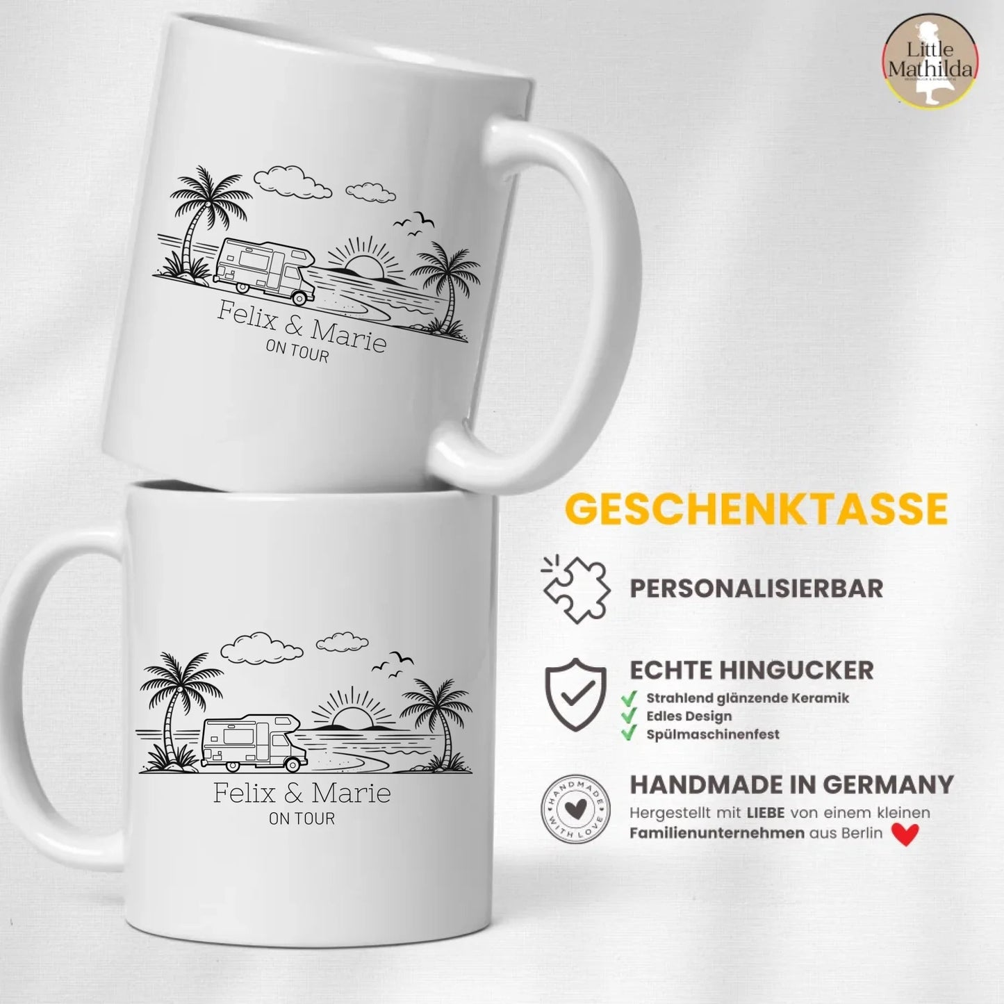 Personalisierte Camping Tasse mit Namen – Emaille oder Keramik – Geschenk für Camper, Wohnmobil & Vanlife Little Mathilda Little Mathilda Emaille Tasse