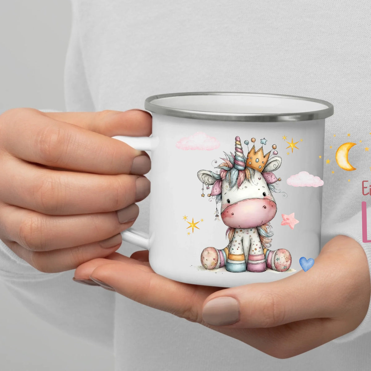 Personalisierte Einhorn Prinzessin Tasse für Kinder – Emaille Kindertasse mit Name Little Mathilda Little Mathilda Emaille Tasse