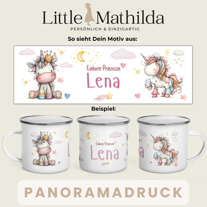 Personalisierte Einhorn Prinzessin Tasse für Kinder – Emaille Kindertasse mit Name Little Mathilda Little Mathilda Emaille Tasse