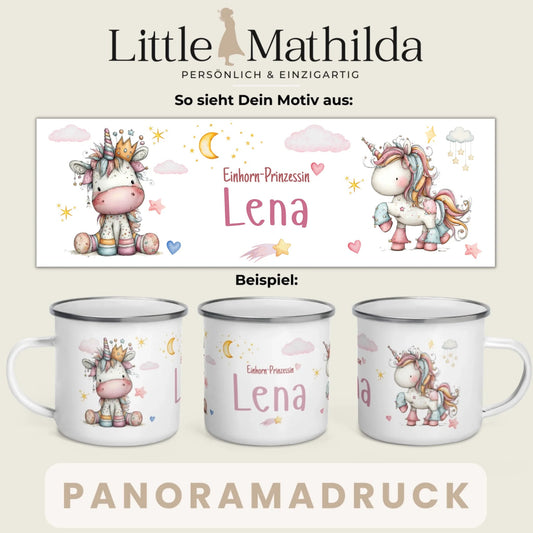 Personalisierte Einhorn Prinzessin Tasse für Kinder – Emaille Kindertasse mit Name Little Mathilda Little Mathilda Emaille Tasse