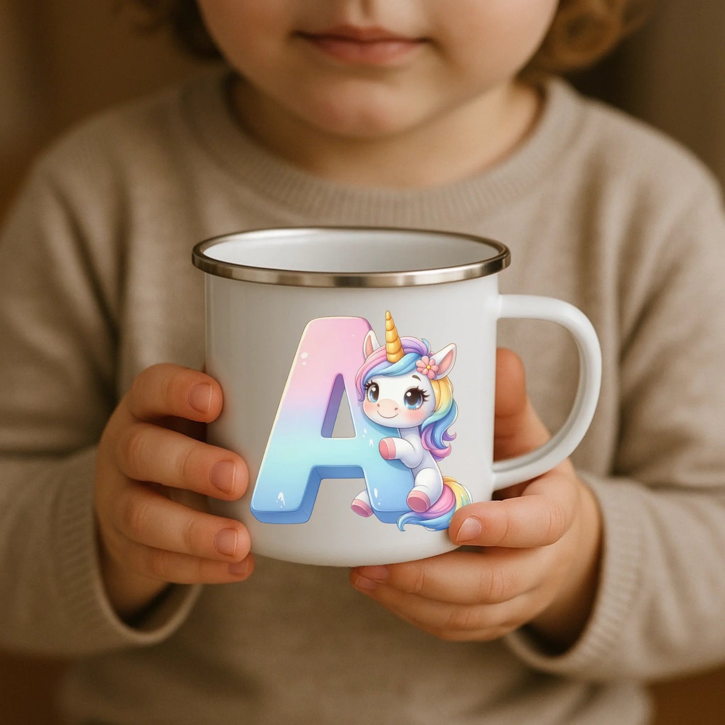 Personalisierte Einhorn Tasse mit Anfangsbuchstaben Little Mathilda Little Mathilda Emaille Tasse