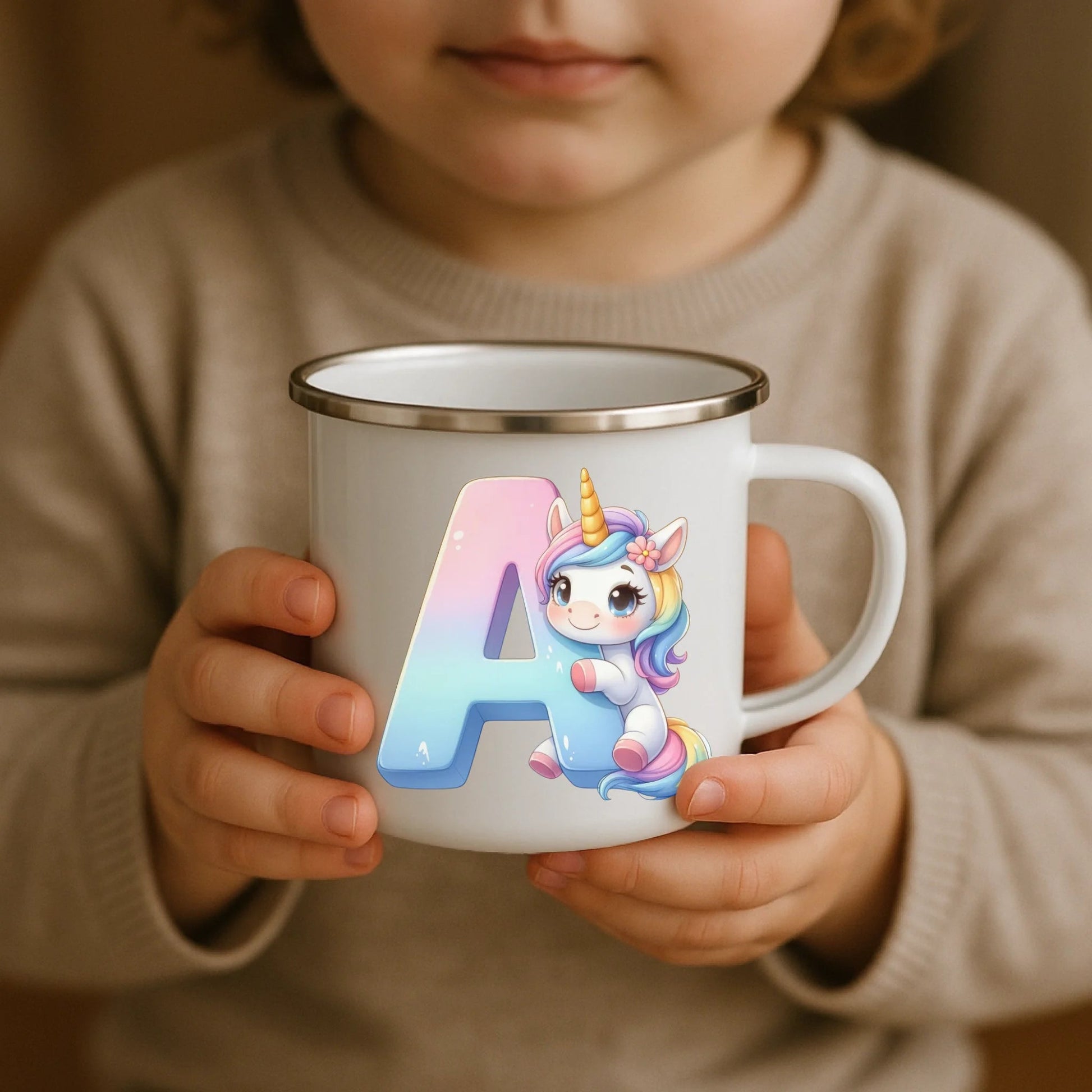 Personalisierte Einhorn Tasse mit Anfangsbuchstaben Little Mathilda Little Mathilda Emaille Tasse