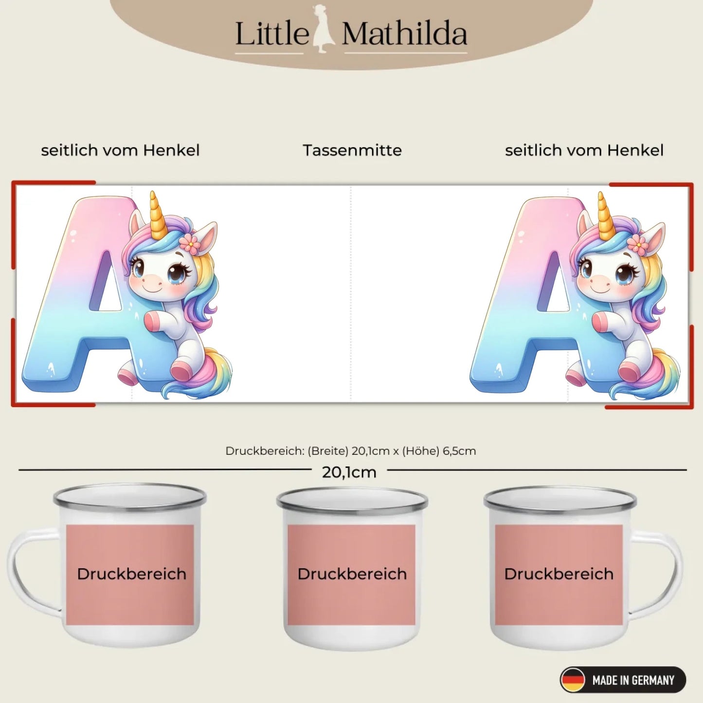 Personalisierte Einhorn Tasse mit Anfangsbuchstaben Little Mathilda Little Mathilda Emaille Tasse
