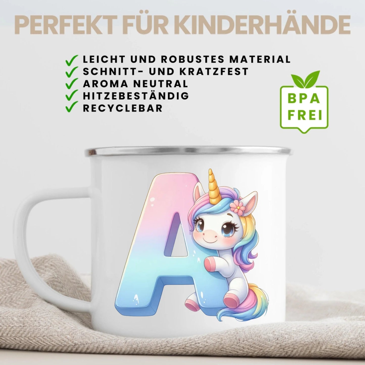 Personalisierte Einhorn Tasse mit Anfangsbuchstaben Little Mathilda Little Mathilda Emaille Tasse