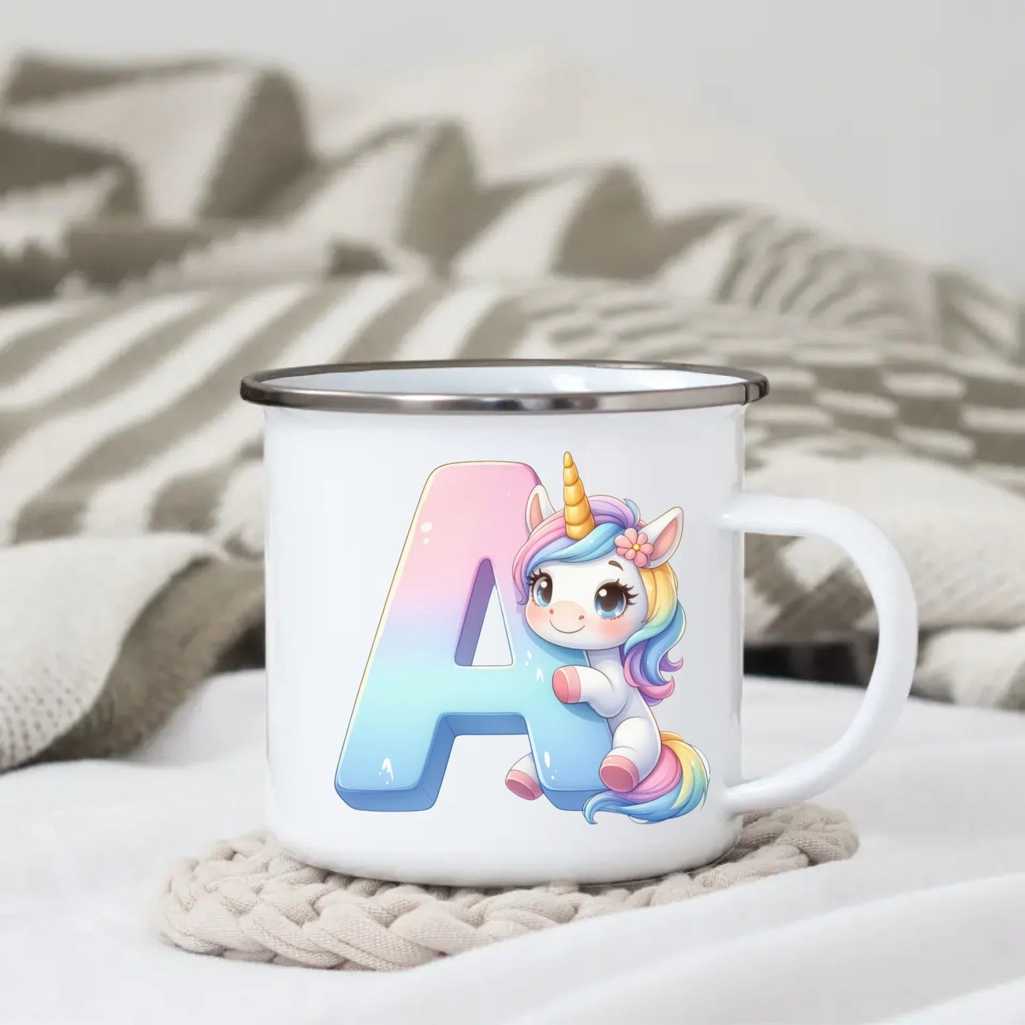 Personalisierte Einhorn Tasse mit Anfangsbuchstaben Little Mathilda Little Mathilda Emaille Tasse
