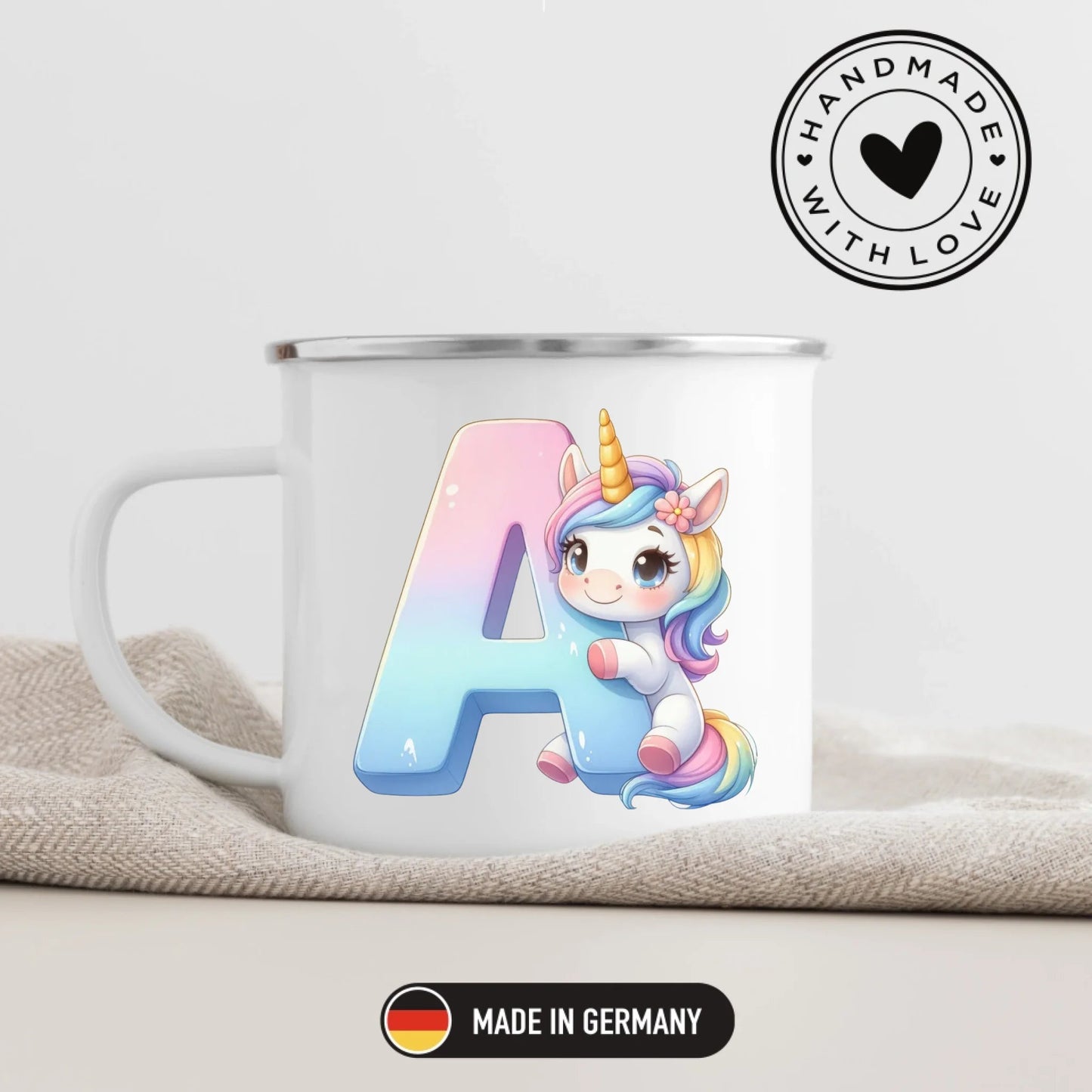 Personalisierte Einhorn Tasse mit Anfangsbuchstaben Little Mathilda Little Mathilda Emaille Tasse