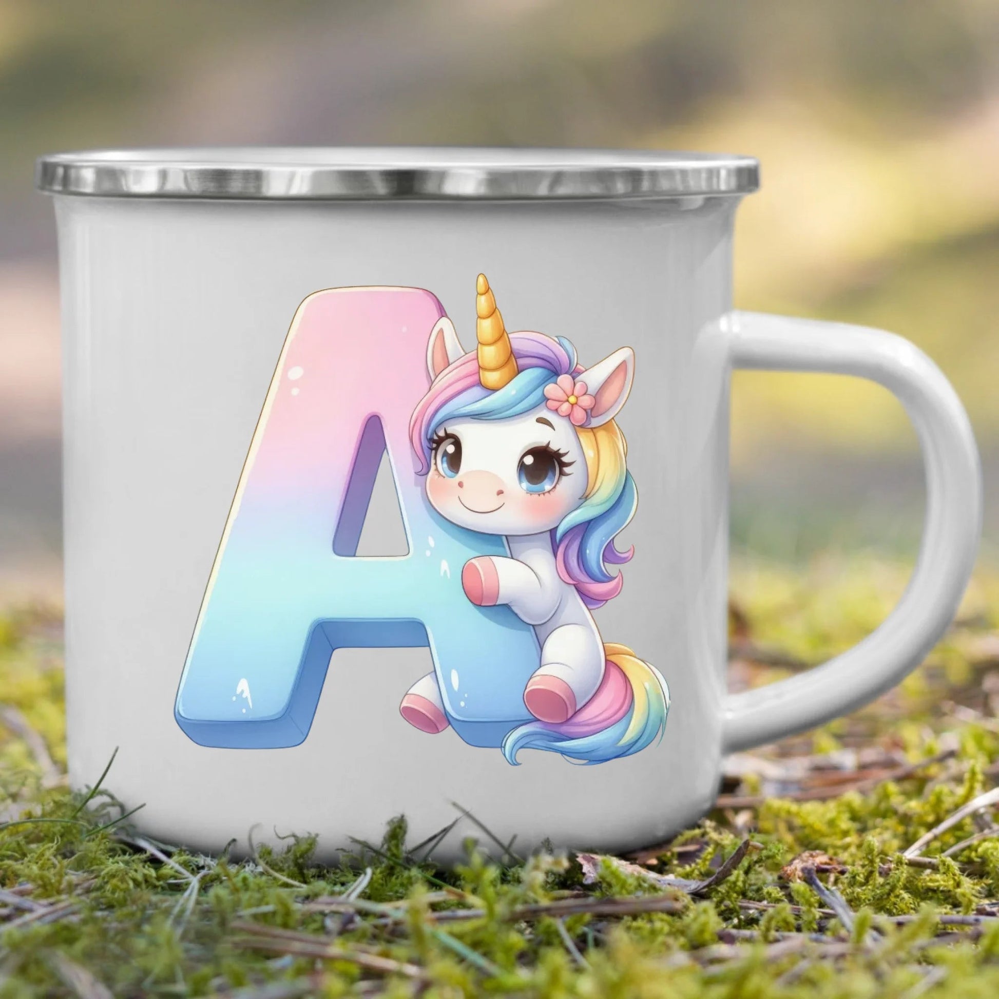 Personalisierte Einhorn Tasse mit Anfangsbuchstaben Little Mathilda Little Mathilda Emaille Tasse