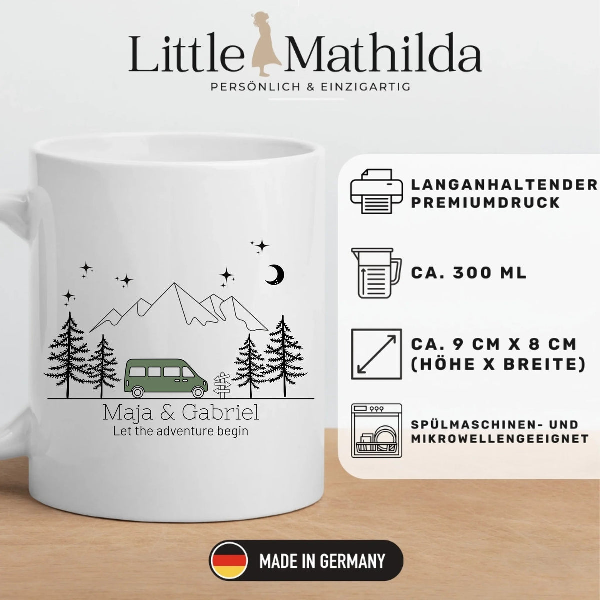 Personalisierte Emaille Camping Tasse "Bunter Camper" Little Mathilda Little Mathilda Emaille Tasse