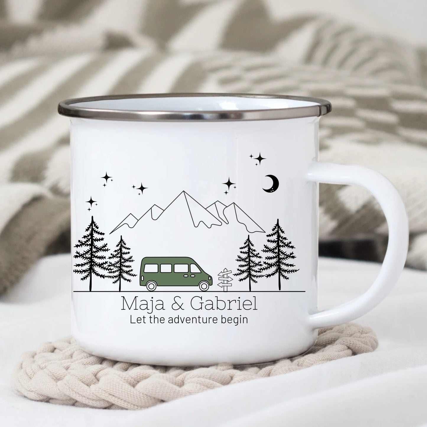 Personalisierte Emaille Camping Tasse "Bunter Camper" Little Mathilda Little Mathilda Emaille Tasse