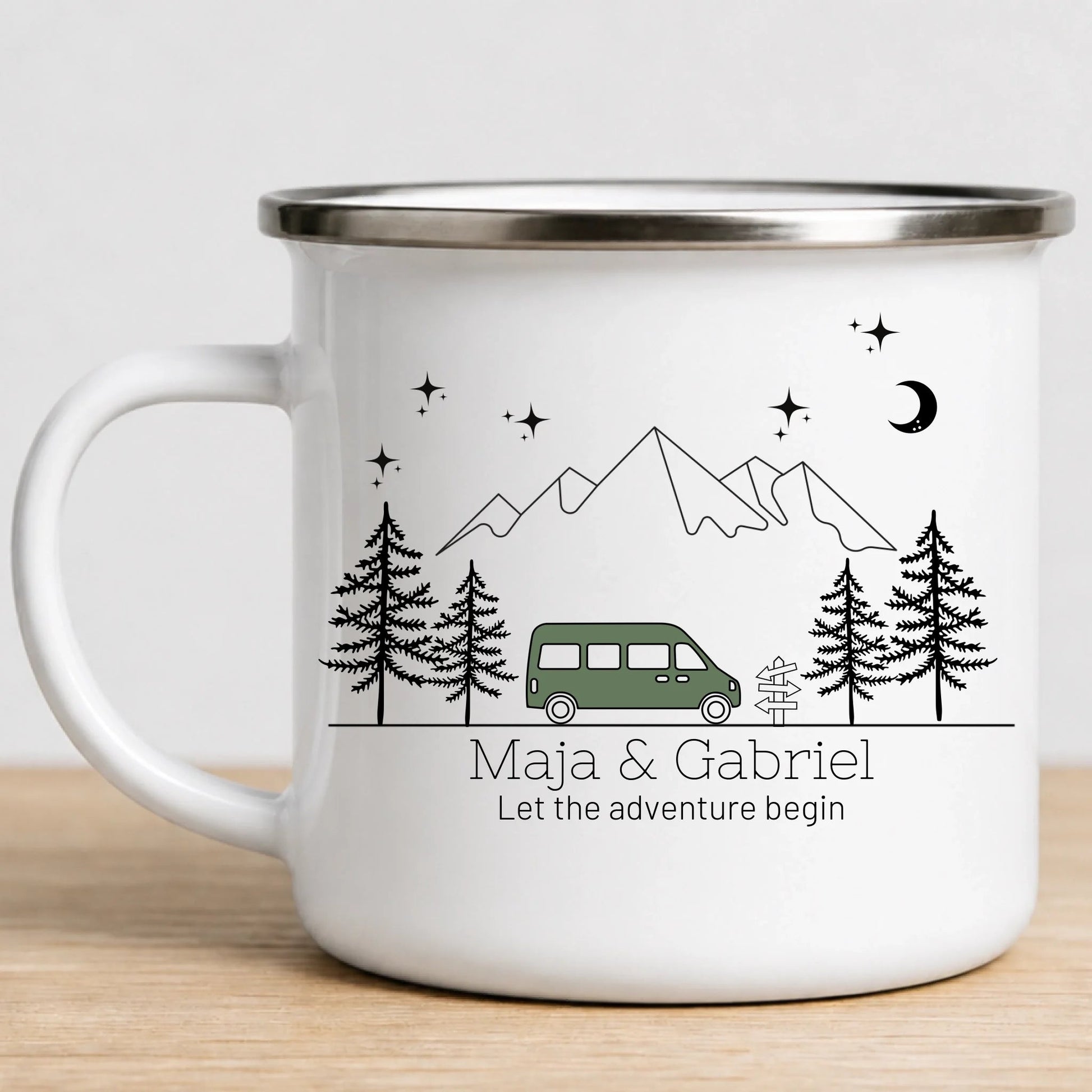 Personalisierte Emaille Camping Tasse "Bunter Camper" Little Mathilda Little Mathilda Emaille Tasse