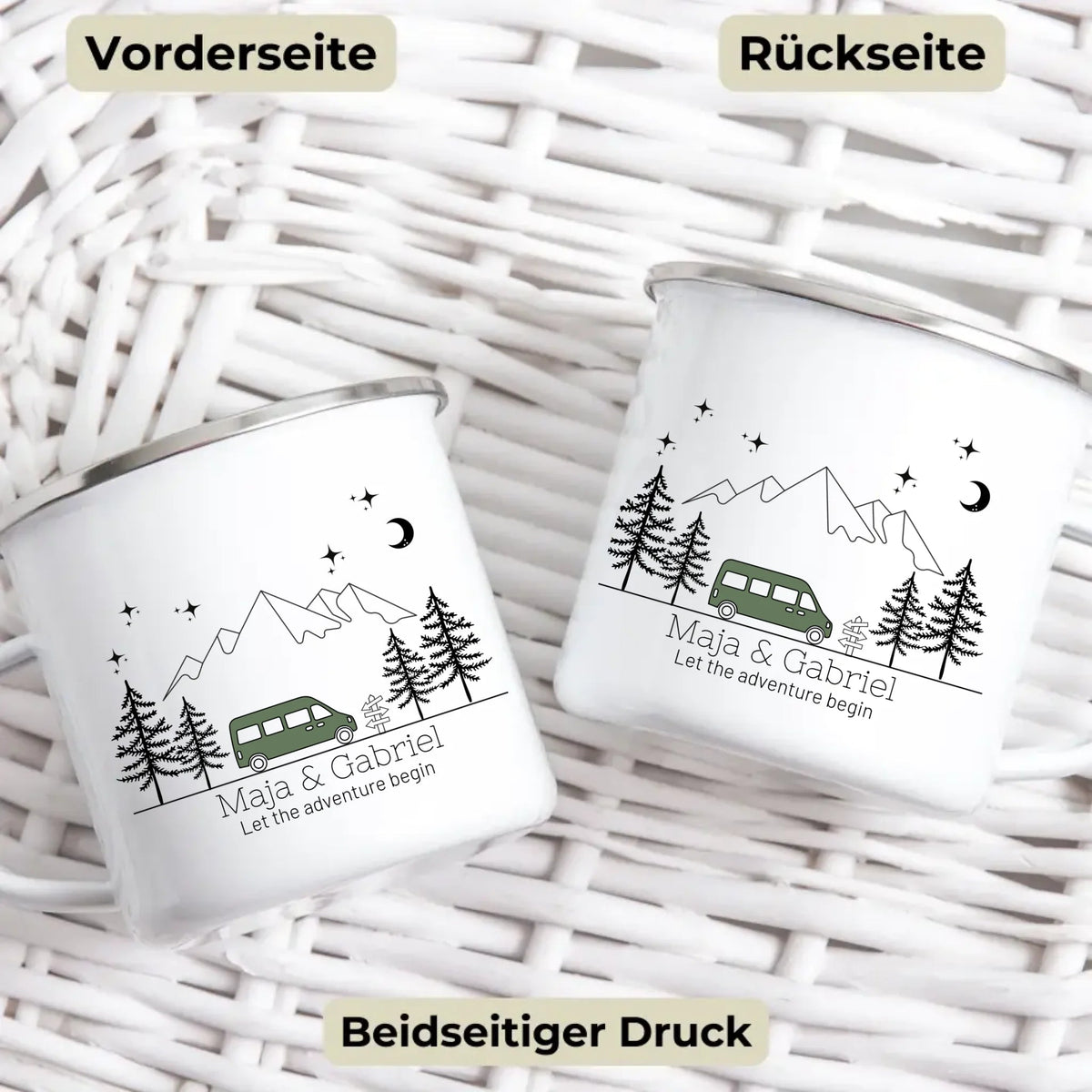 Personalisierte Emaille Camping Tasse "Bunter Camper" Little Mathilda Little Mathilda Emaille Tasse