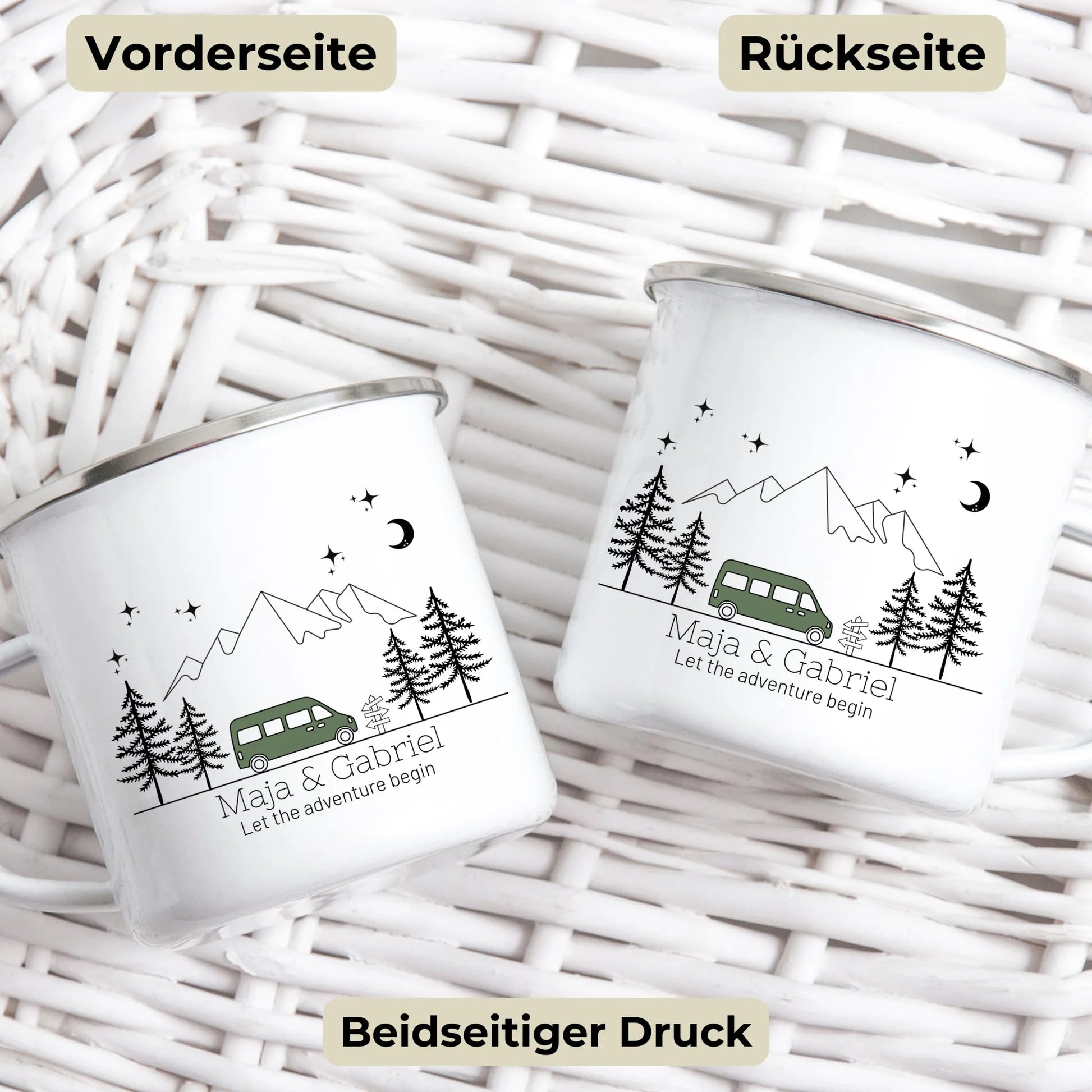 Personalisierte Emaille Camping Tasse "Bunter Camper" Little Mathilda Little Mathilda Emaille Tasse