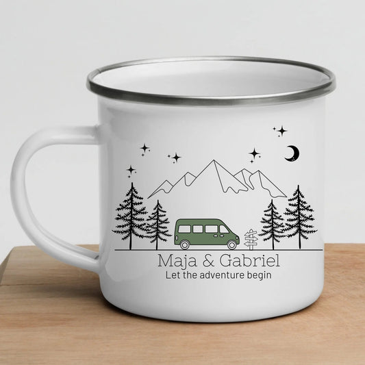 Personalisierte Emaille Camping Tasse "Bunter Camper" Little Mathilda Little Mathilda Emaille Tasse