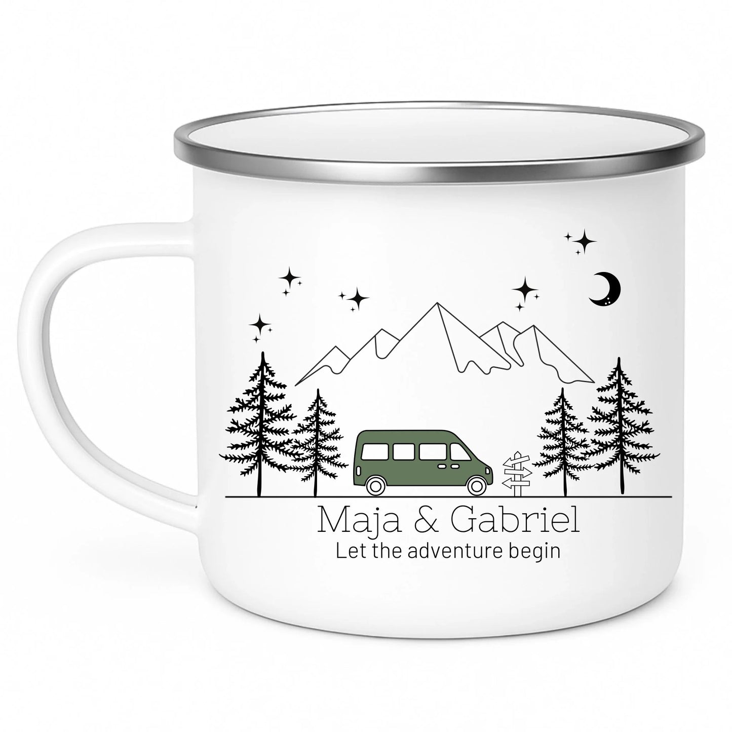Personalisierte Emaille Camping Tasse "Bunter Camper" Little Mathilda Little Mathilda Emaille Tasse