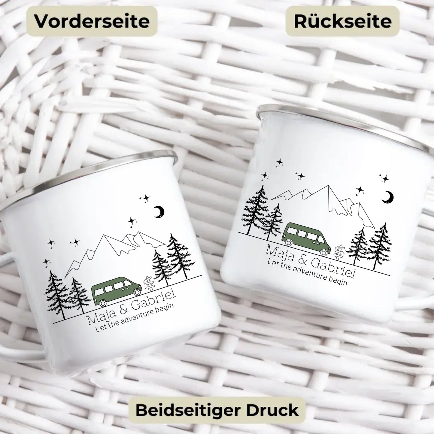 Personalisierte Emaille Camping Tasse "Bunter Camper" Little Mathilda Little Mathilda Emaille Tasse