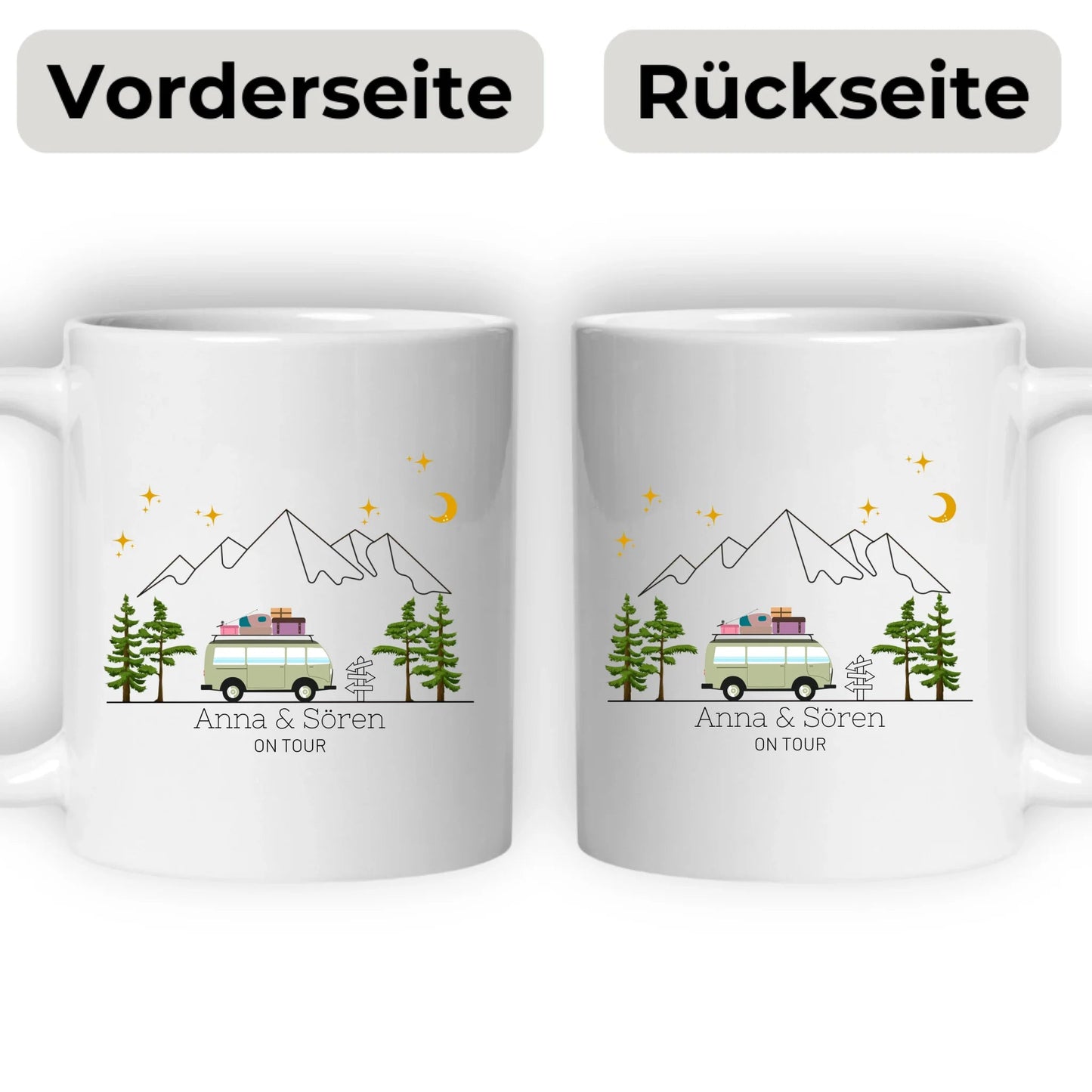 Personalisierte Emaille Camping Tasse "Bunter Reisecamper mit Gepäck" Little Mathilda Little Mathilda Emaille Tasse