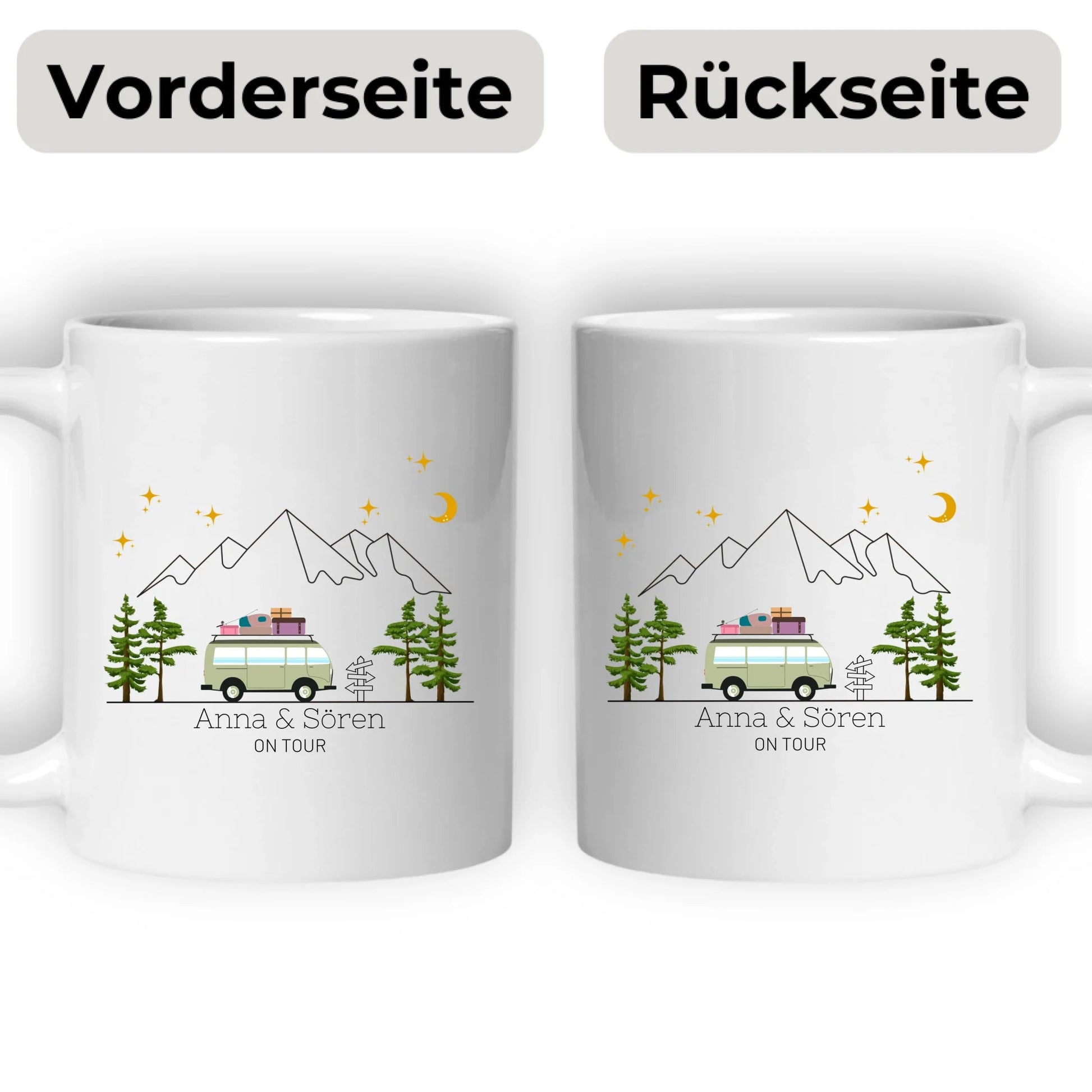 Personalisierte Emaille Camping Tasse "Bunter Reisecamper mit Gepäck" Little Mathilda Little Mathilda Emaille Tasse