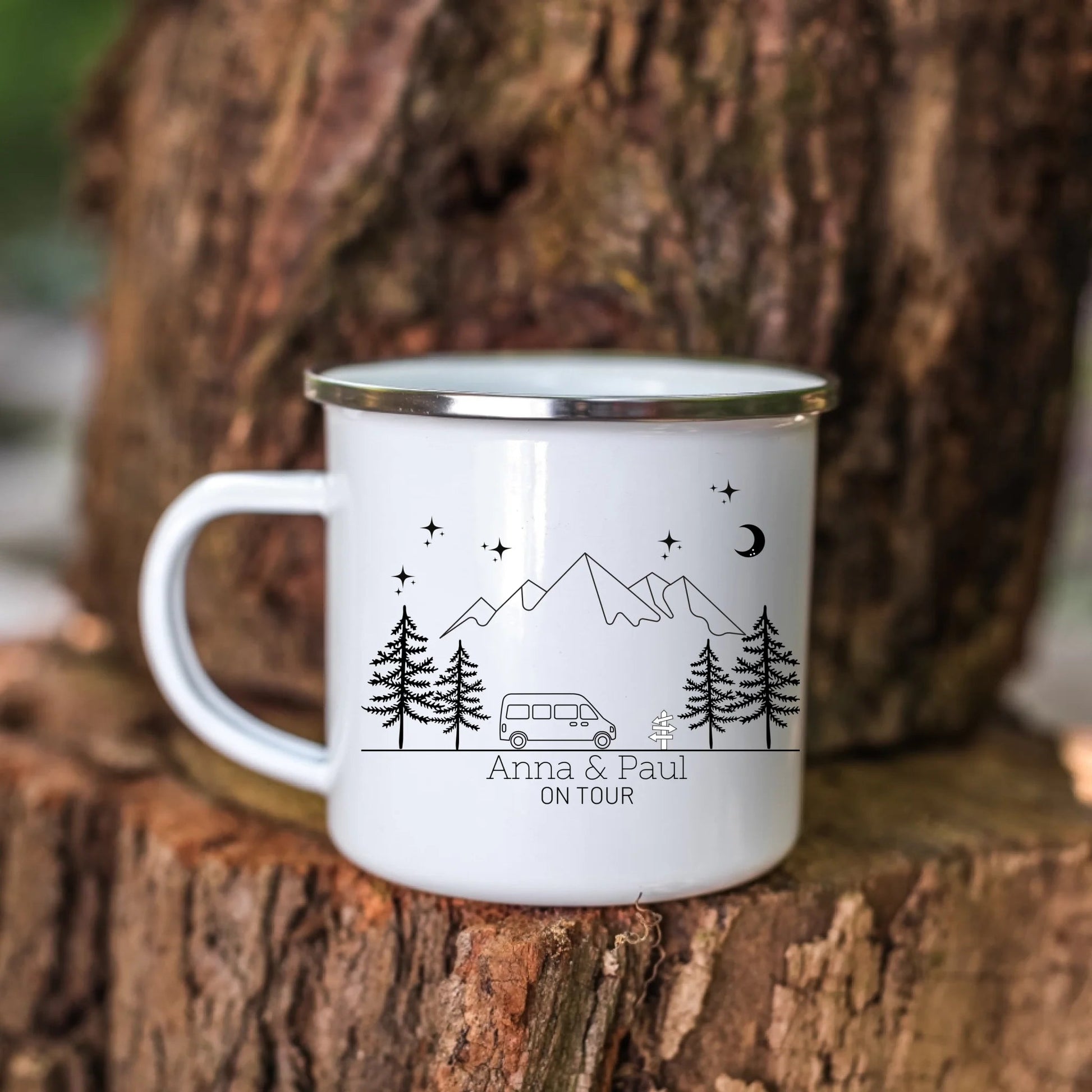 Personalisierte Emaille Camping Tasse Camper Van Little Mathilda Little Mathilda Emaille Tasse