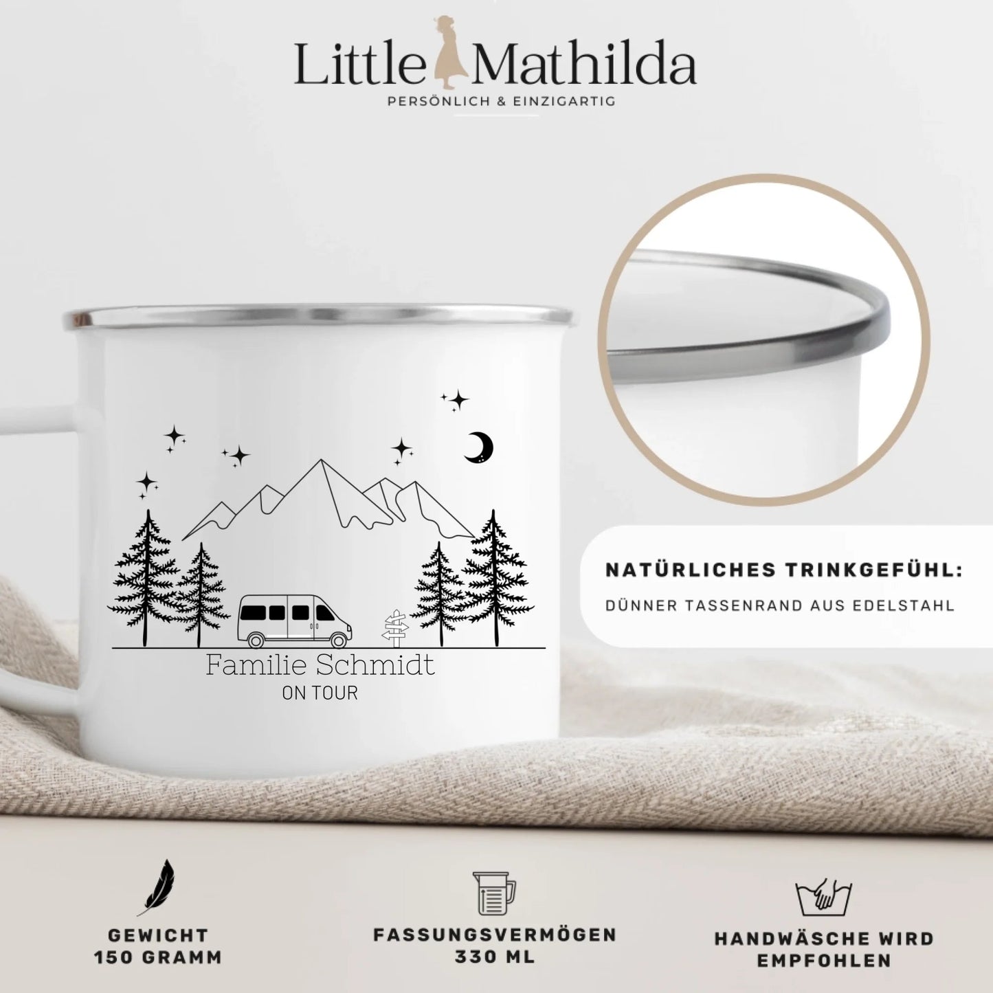 Personalisierte Emaille Camping Tasse "Camping Bus" Little Mathilda Little Mathilda Emaille Tasse