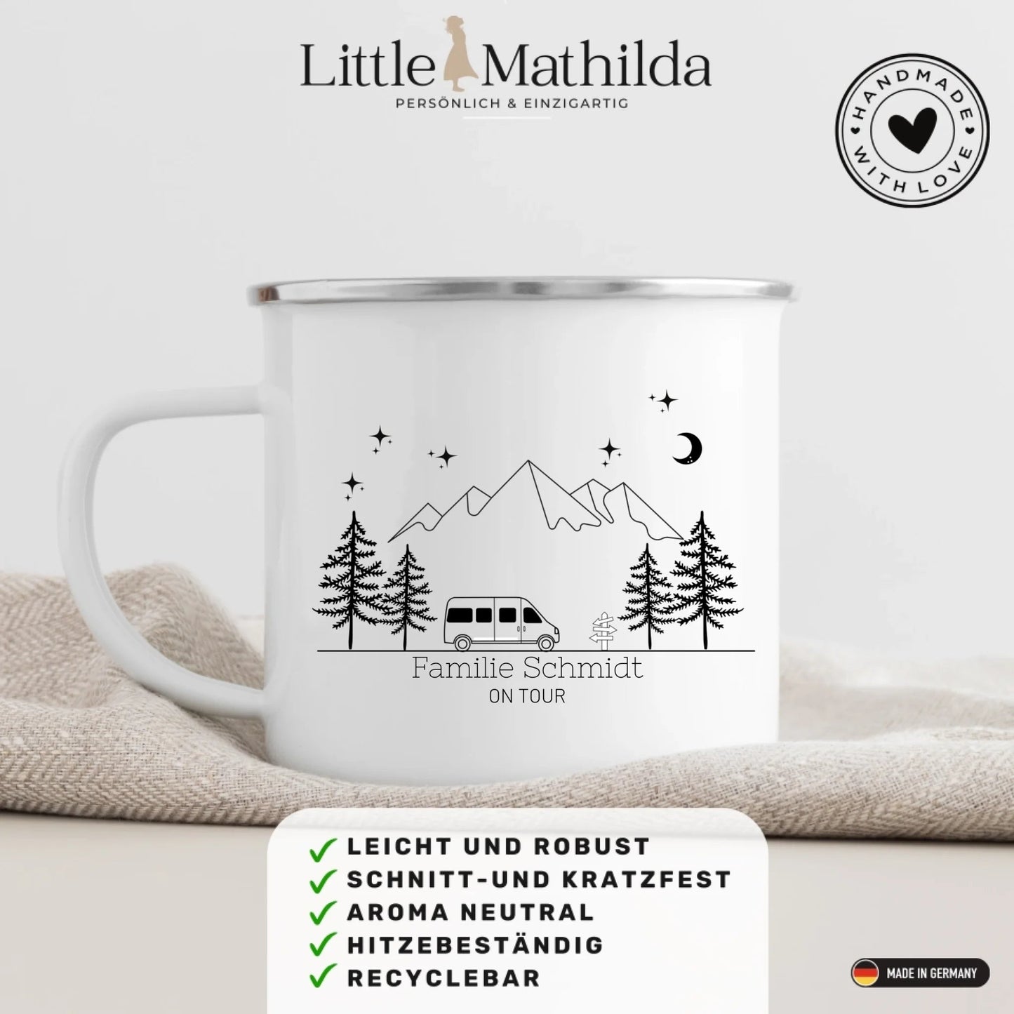 Personalisierte Emaille Camping Tasse "Camping Bus" Little Mathilda Little Mathilda Emaille Tasse