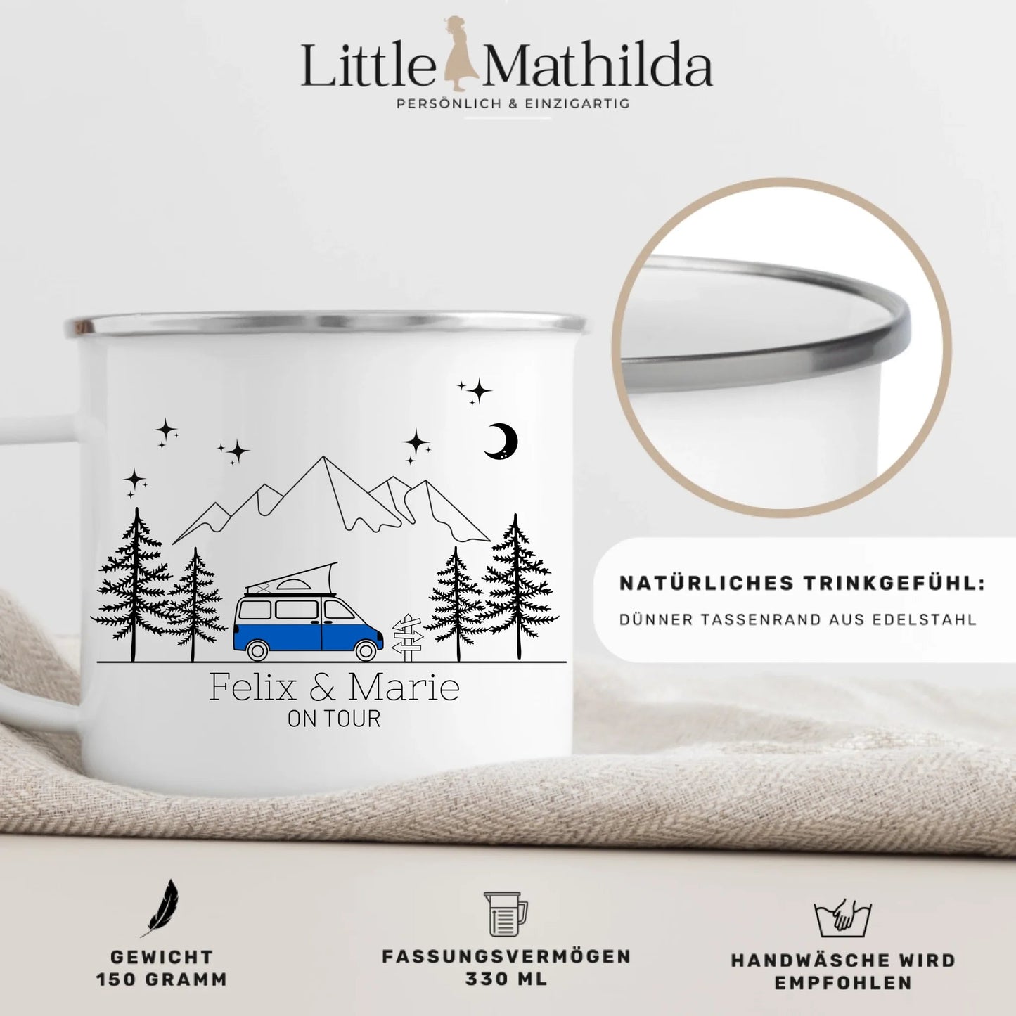 Personalisierte Emaille Camping Tasse "Campingvan mit Aufstelldach" Little Mathilda Little Mathilda Emaille Tasse
