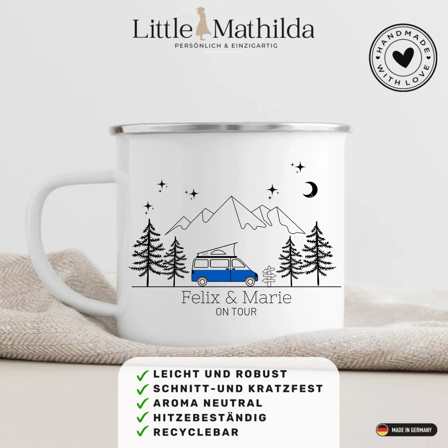 Personalisierte Emaille Camping Tasse "Campingvan mit Aufstelldach" Little Mathilda Little Mathilda Emaille Tasse
