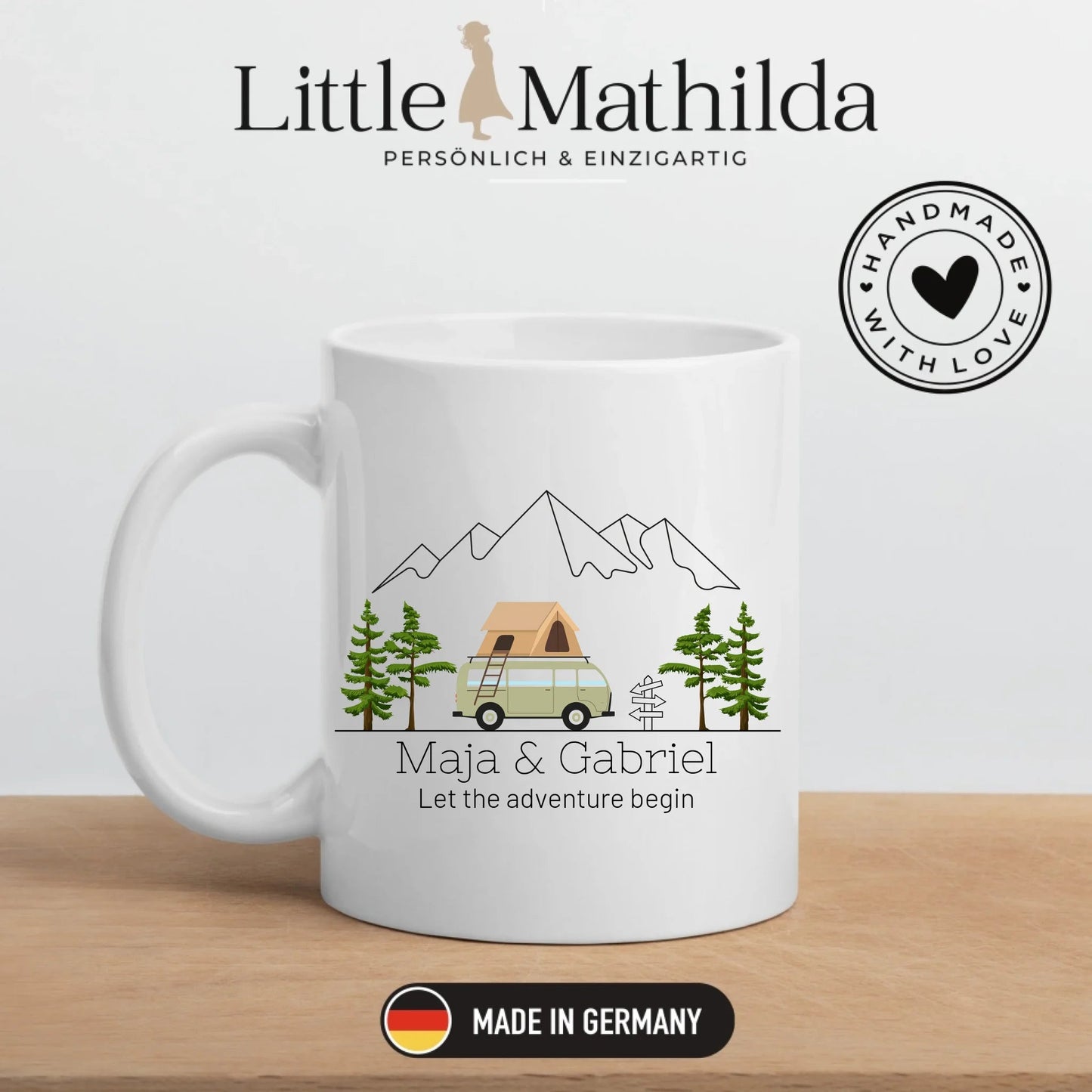 Personalisierte Emaille Camping Tasse Dachzelt Little Mathilda Little Mathilda Emaille Tasse