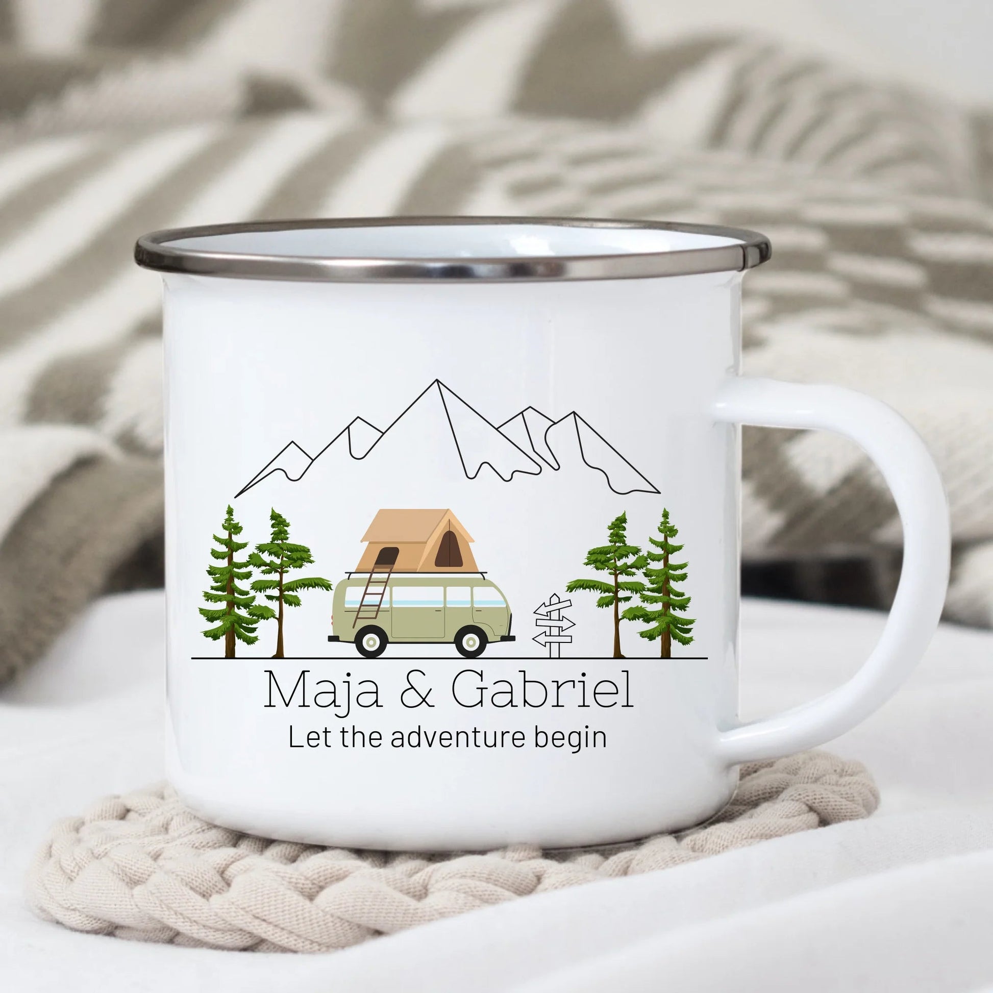 Personalisierte Emaille Camping Tasse Dachzelt Little Mathilda Little Mathilda Emaille Tasse