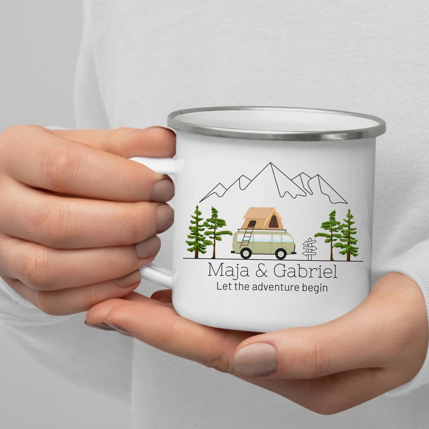 Personalisierte Emaille Camping Tasse Dachzelt Little Mathilda Little Mathilda Emaille Tasse